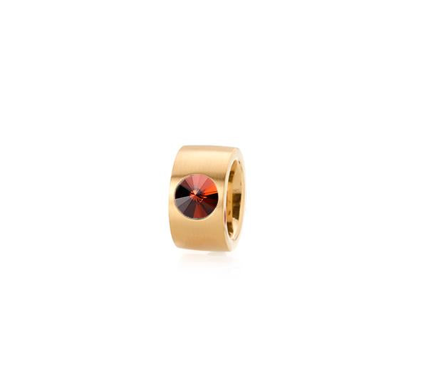Anel Aço Inox — Banho Ouro Amarelo com Cristal Swarovski 10mm (Modelo 2372)